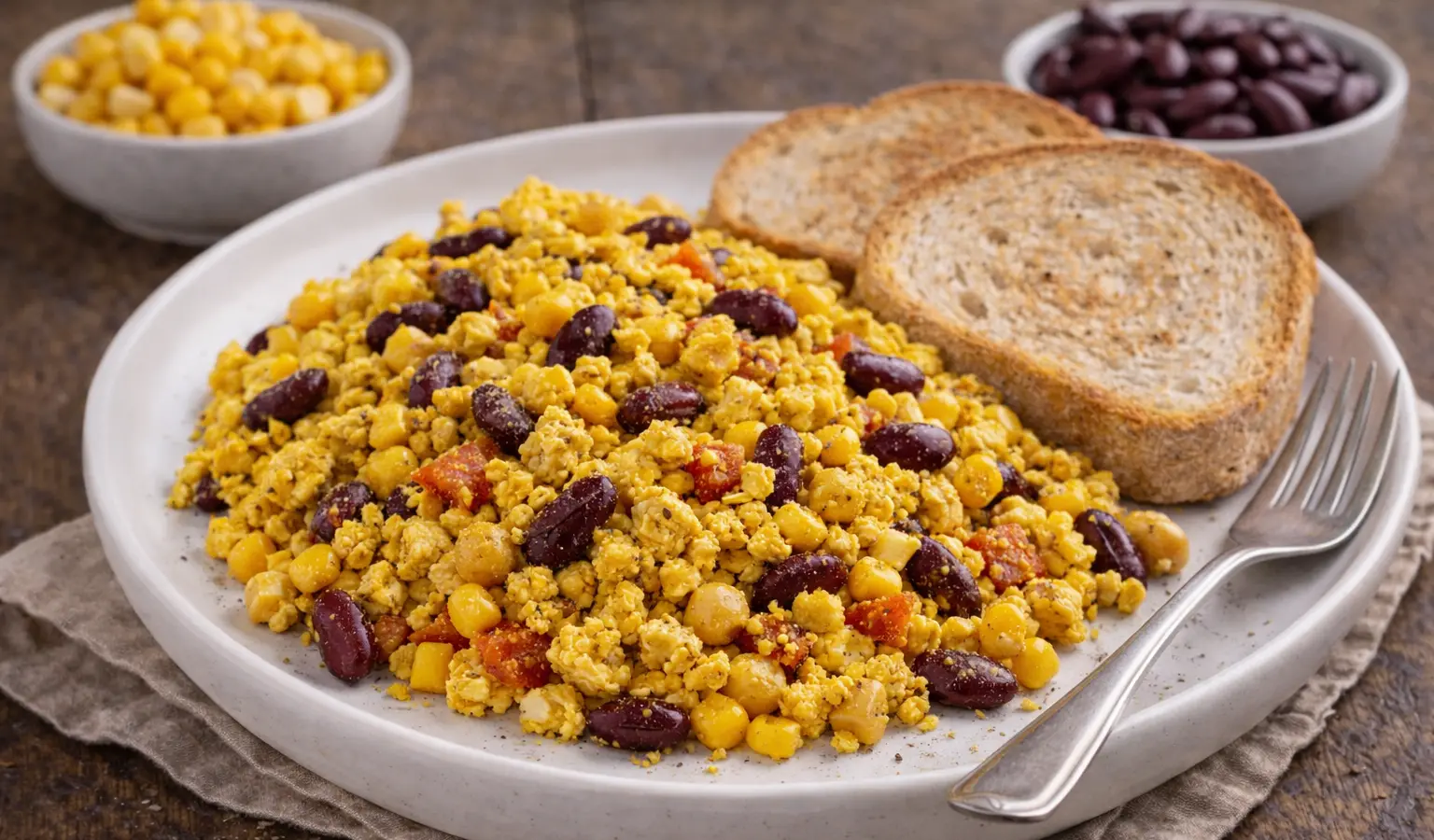 Tofu scramble z kukurydzą i fasolką