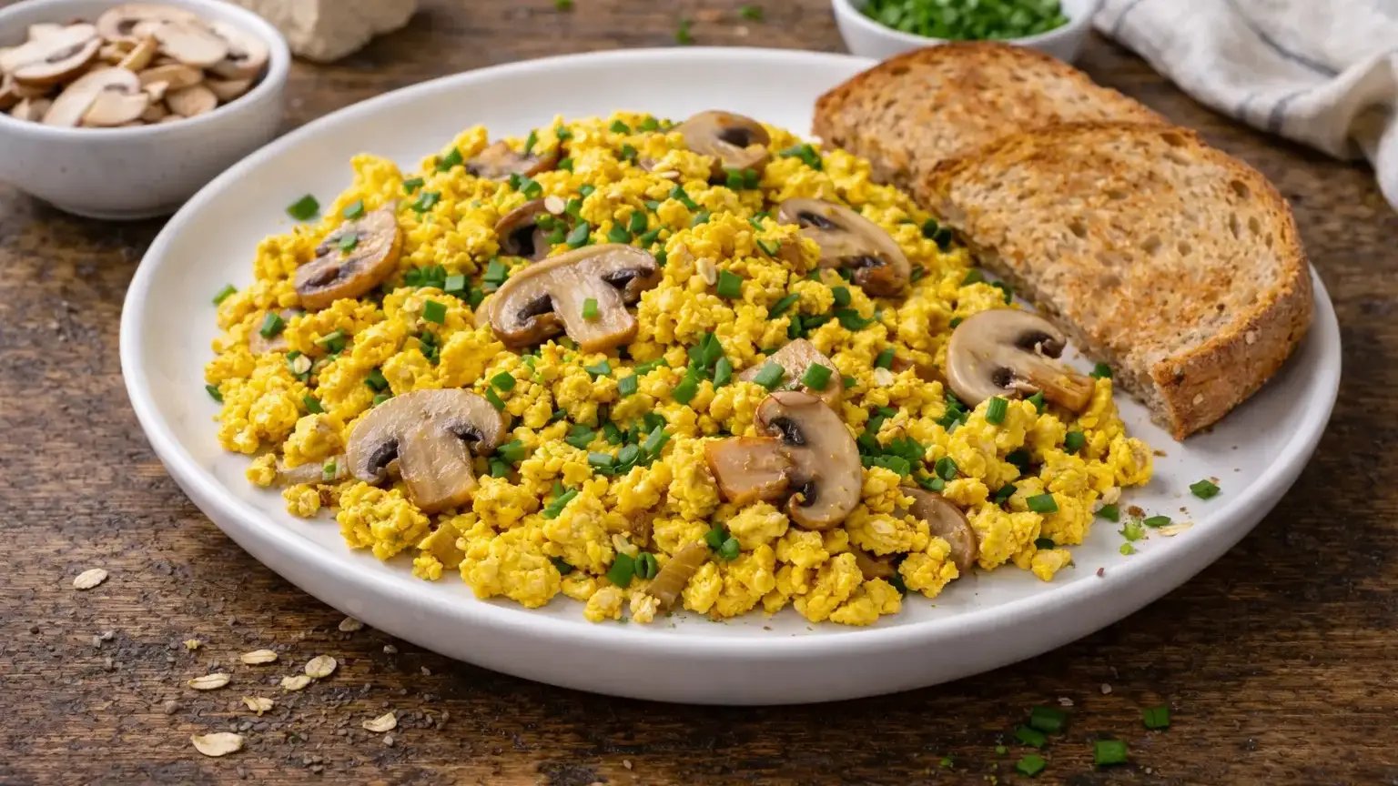 Tofu scramble z pieczarkami i szczypiorkiem
