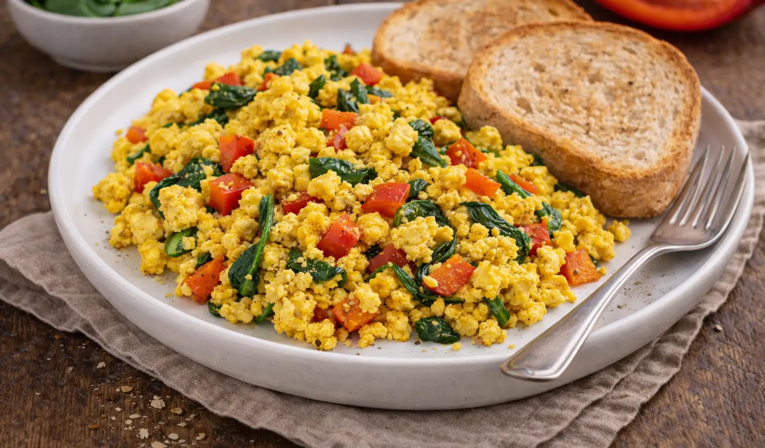 Tofu scramble z papryką i szpinakiem