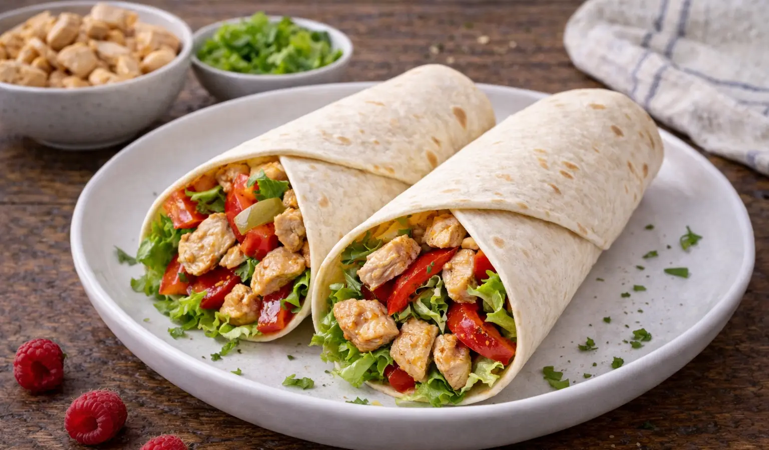 Śniadaniowa tortilla z kurczakiem i warzywami