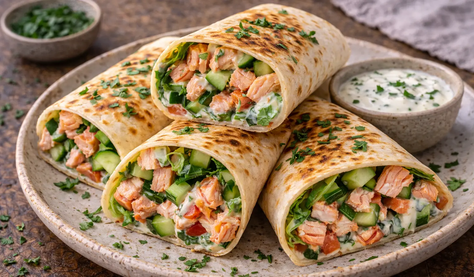 Tortille z łososiem i sałatą
