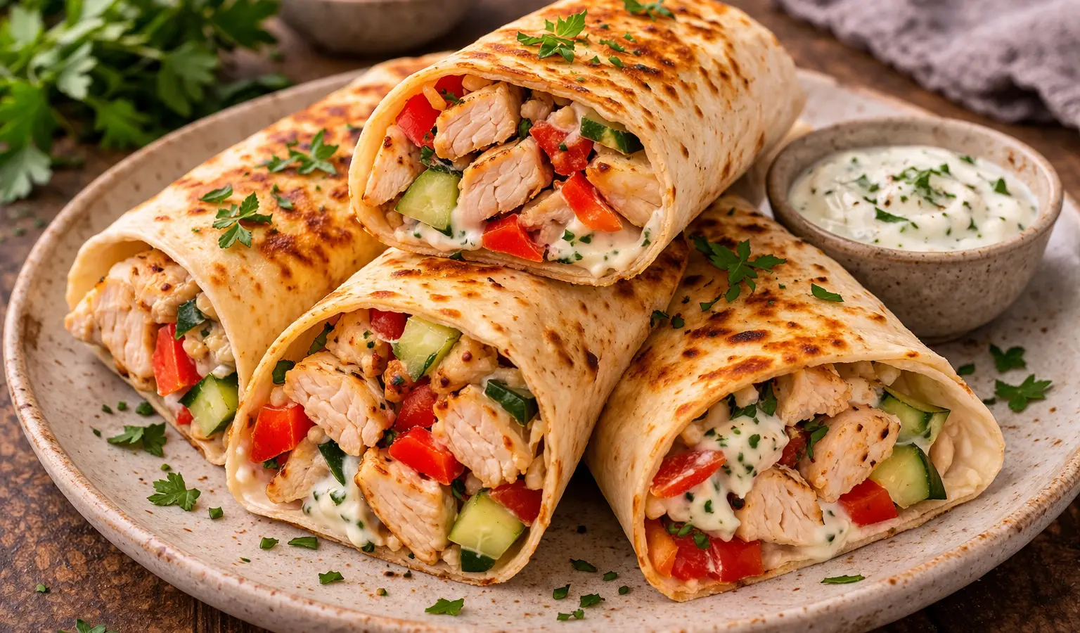 Tortille z indykiem i warzywami