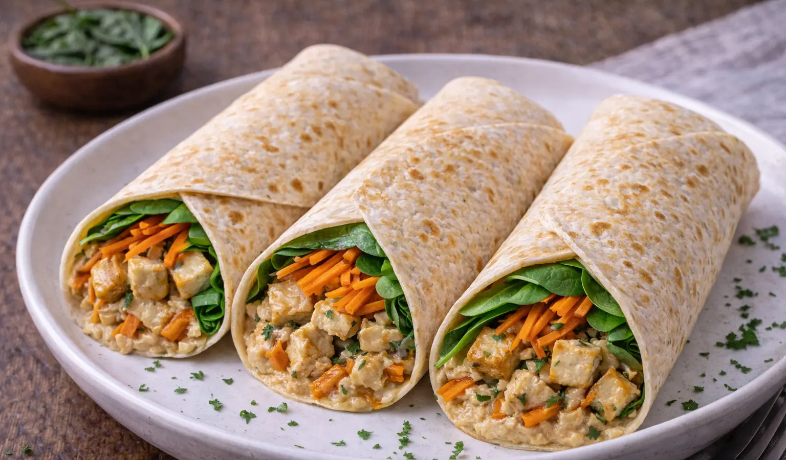 Tortille z tofu i hummusem