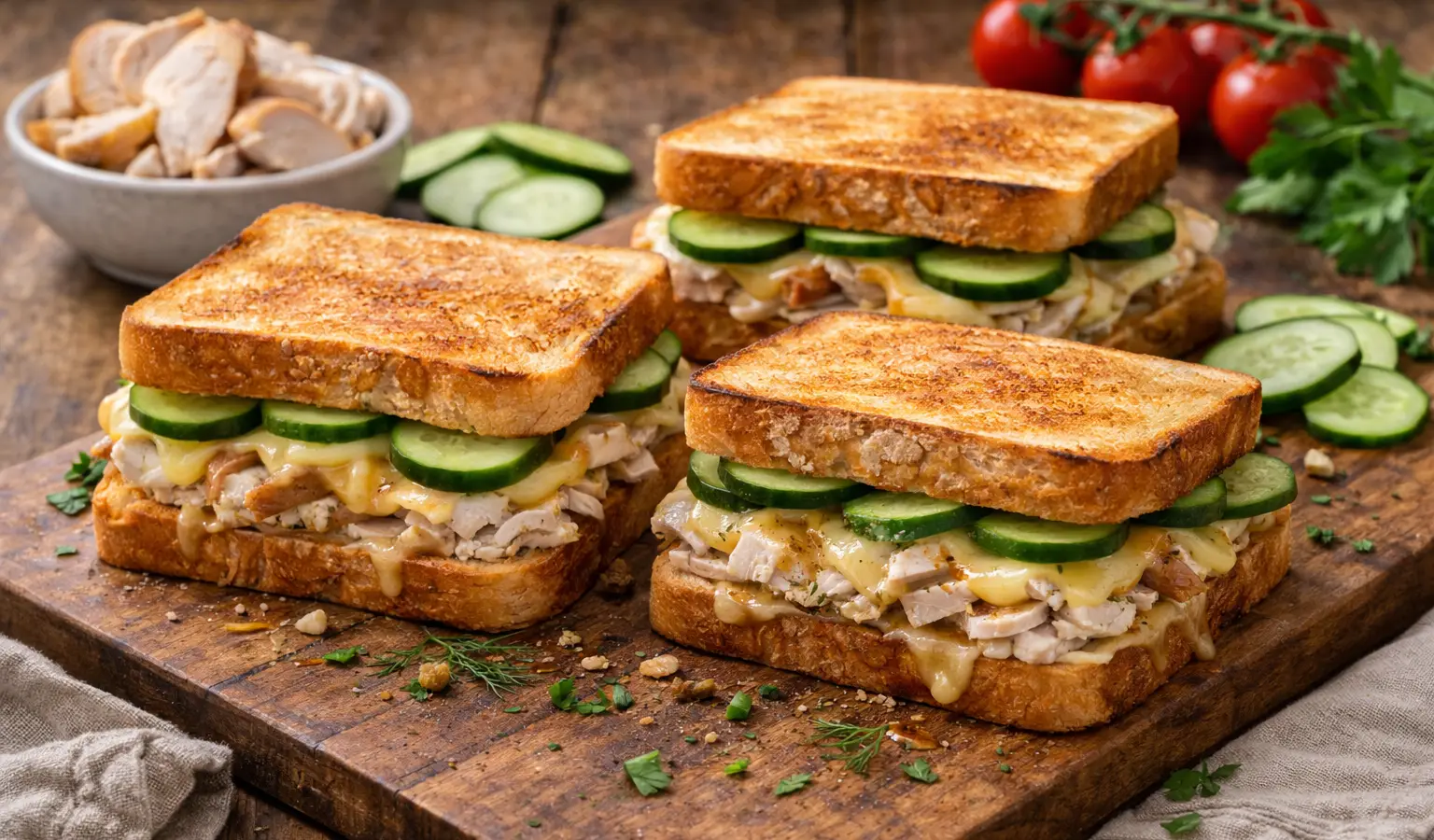 Tosty z indykiem, serem i ogórkiem