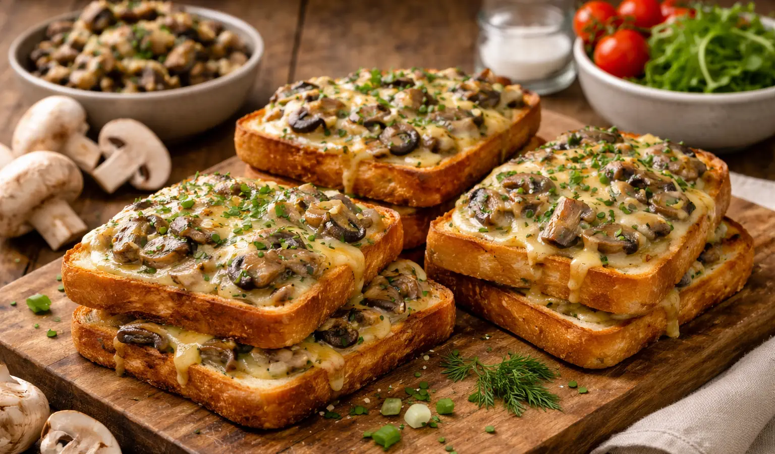 Tosty z pieczarkami i żółtym serem