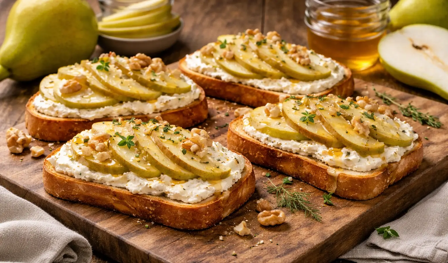 Kanapki z ricottą, miodem i gruszką