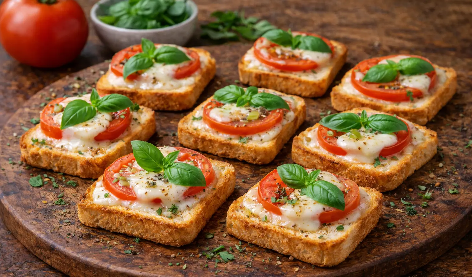 Mini tosty z mozzarellą i pomidorem