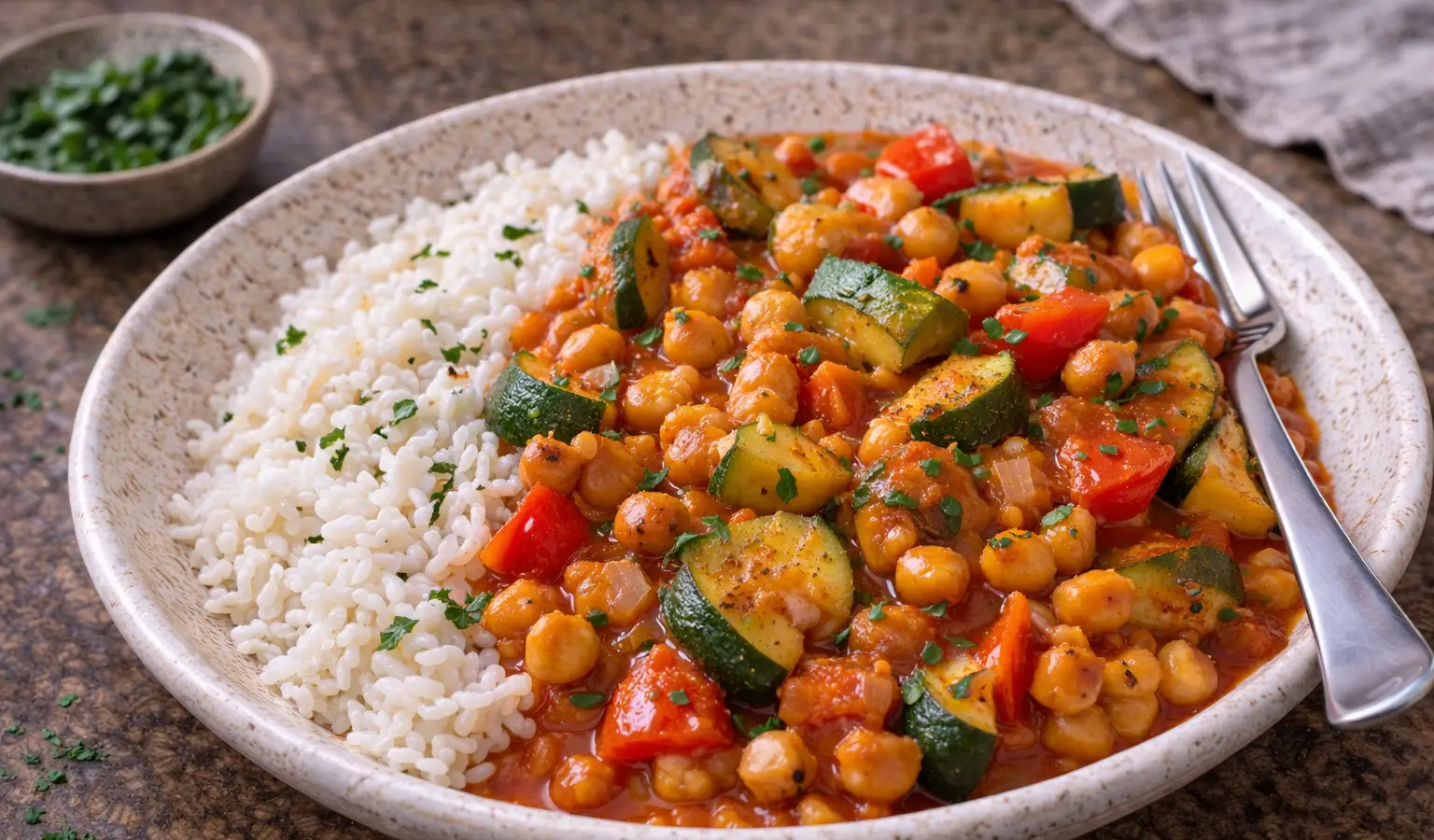 Warzywa w sosie pomidorowym z ciecierzycą