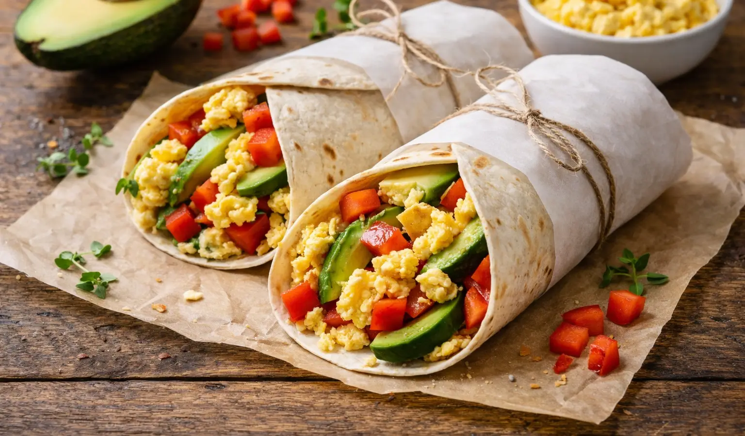 Wrap śniadaniowy z jajkiem i warzywami