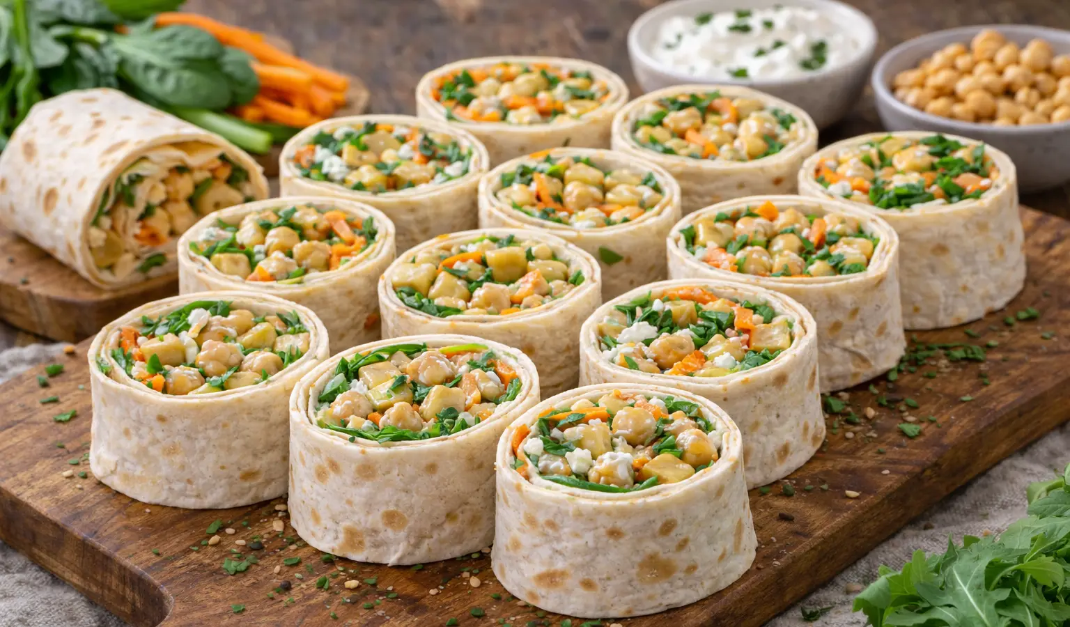 Wrapy z ciecierzycą i sosem jogurtowym