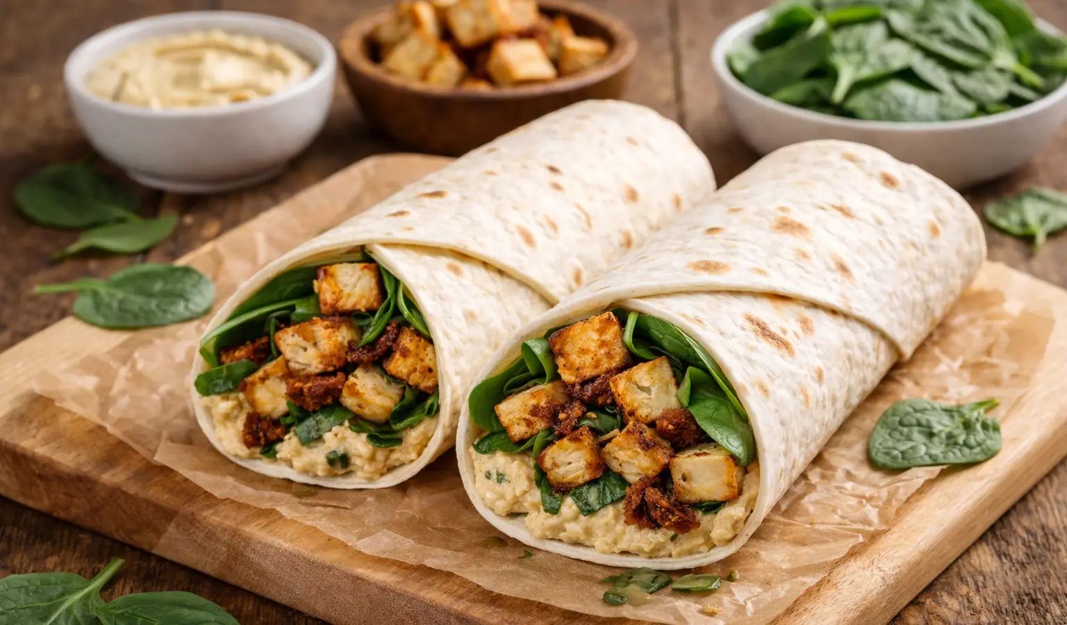 Wrap śniadaniowy z hummusem i pieczonym tofu