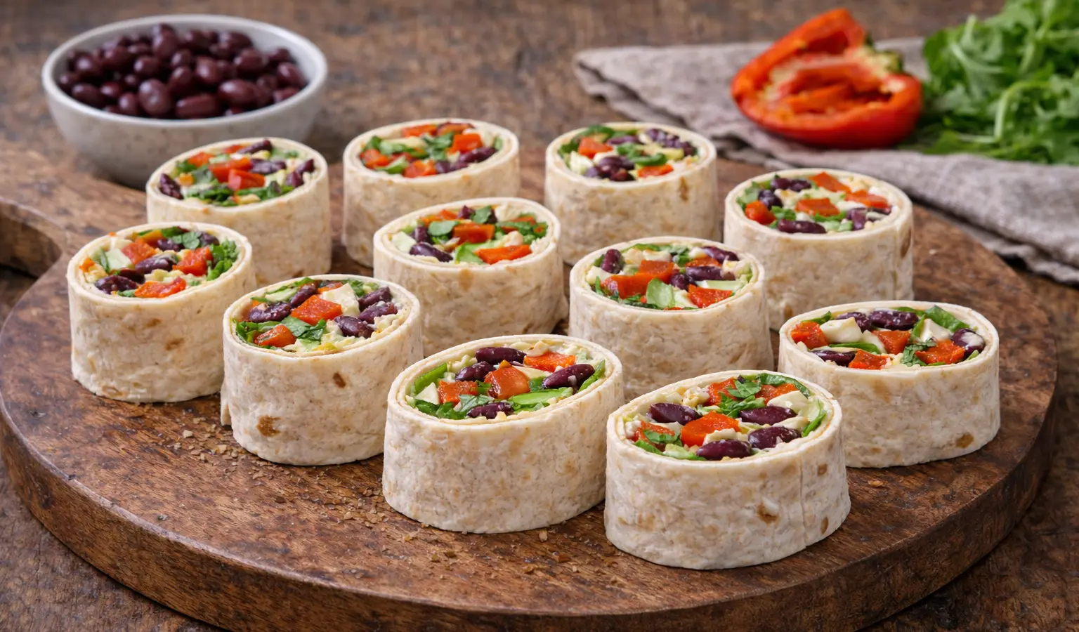 Wrapy z fasolą i pieczoną papryką