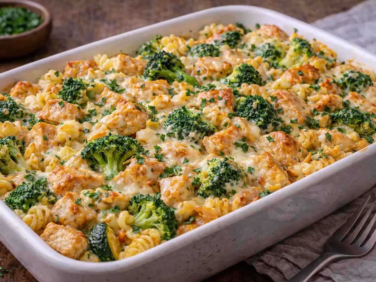 Zapiekanka makaronowa z kurczakiem i brokułem