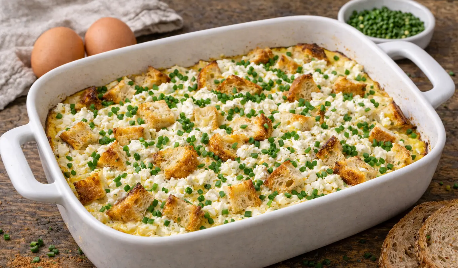 Zapiekanka śniadaniowa z twarogiem i szczypiorkiem