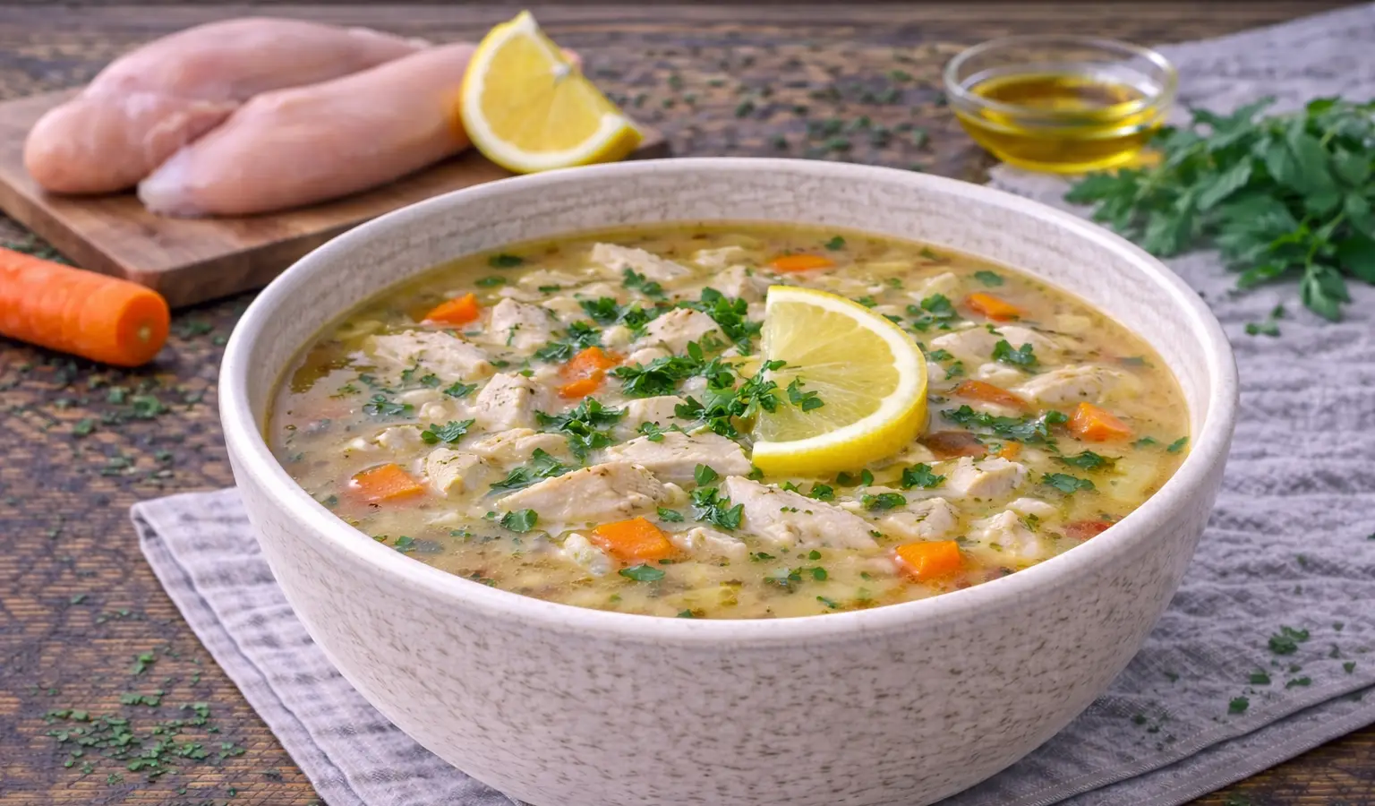 Lekka zupa cytrynowa z kurczakiem