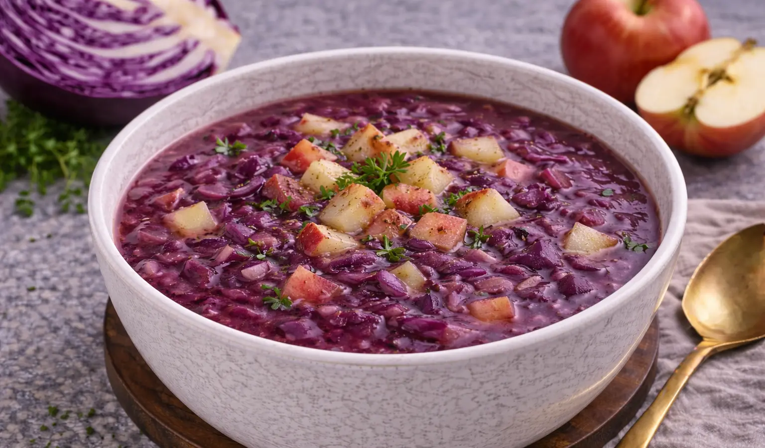 Zupa z czerwonej kapusty i jabłka
