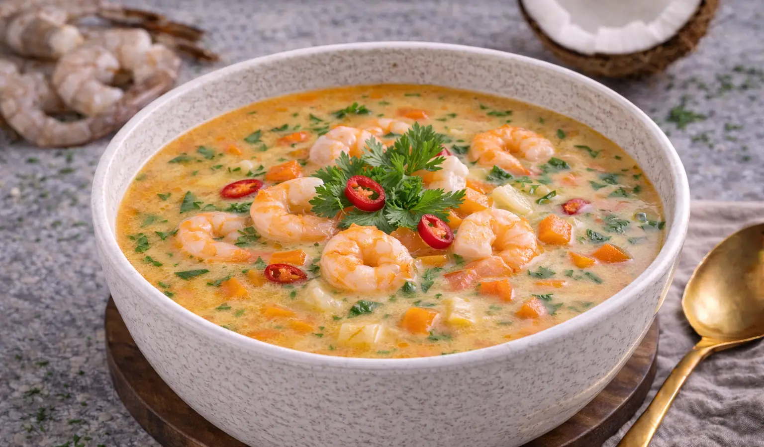 Zupa z krewetkami i mlekiem kokosowym