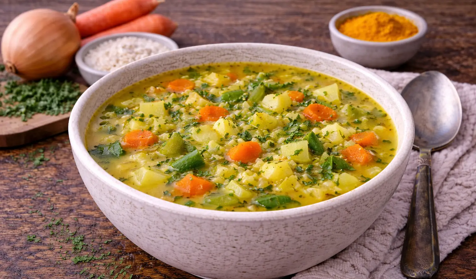 Zupa z kurkumą, ryżem i warzywami