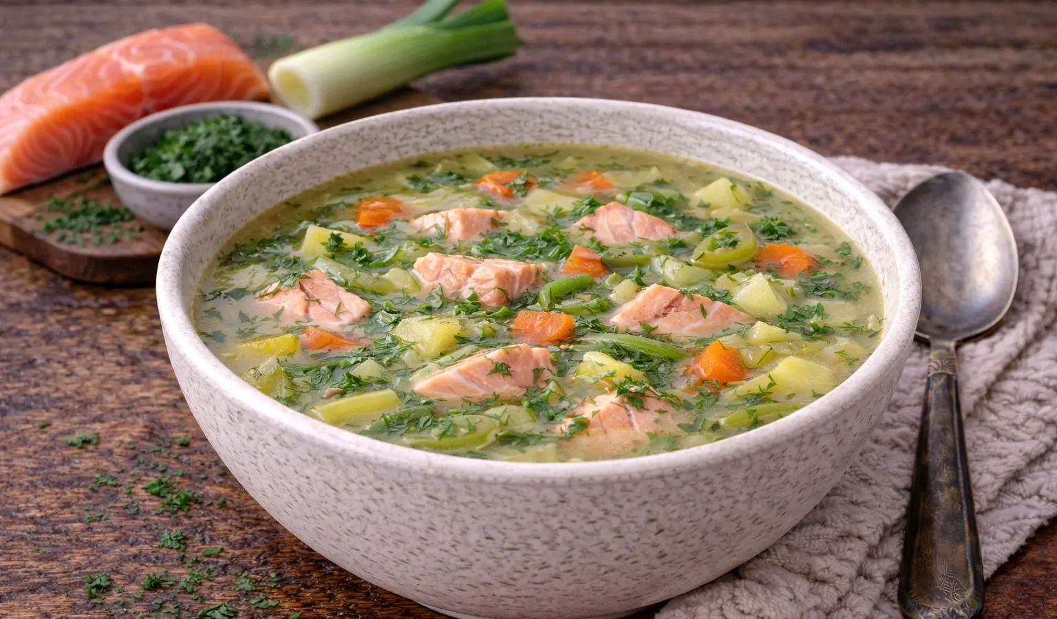 Zupa rybna z łososiem i koperkiem