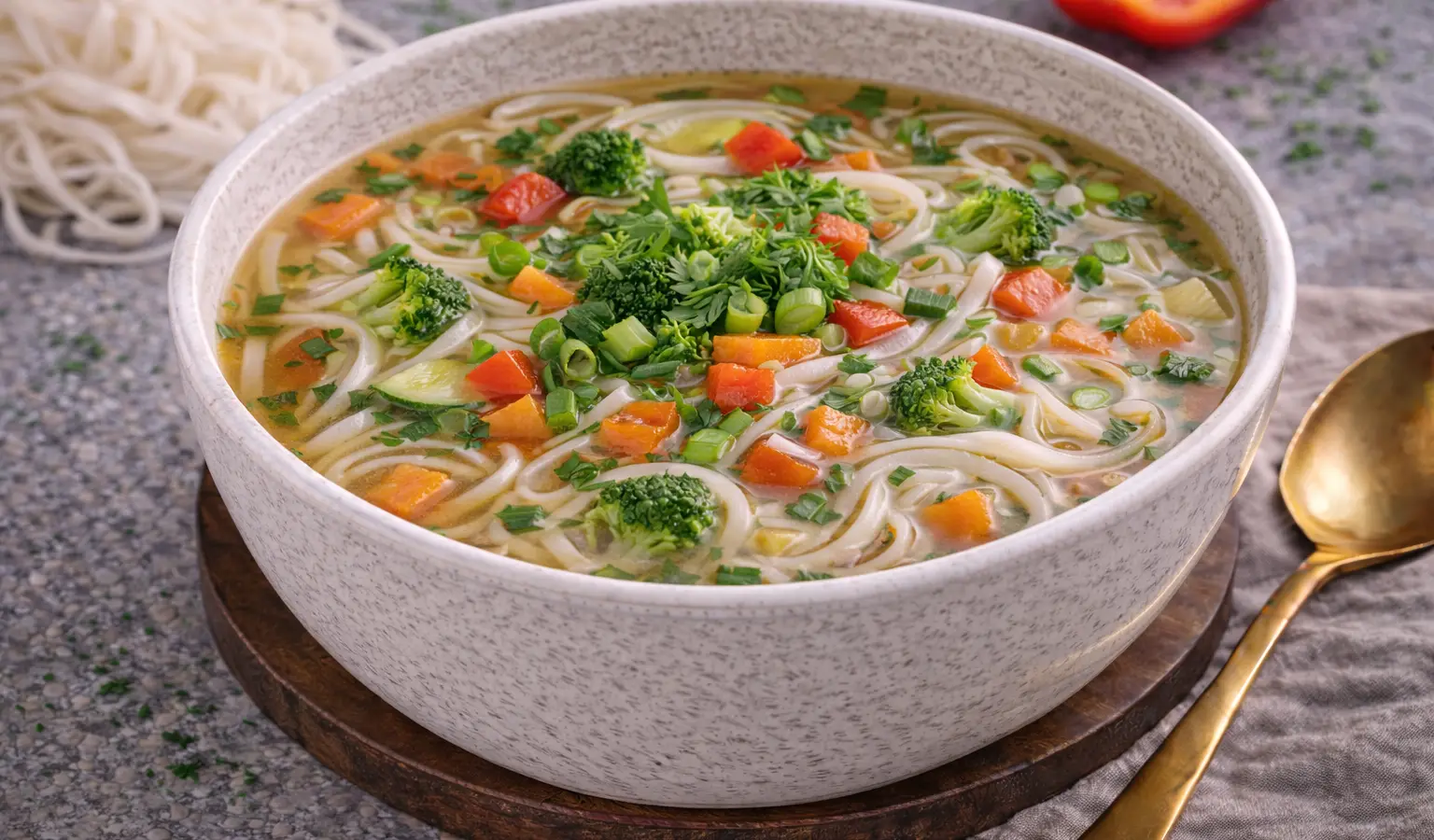 Zupa z makaronem ryżowym i warzywami