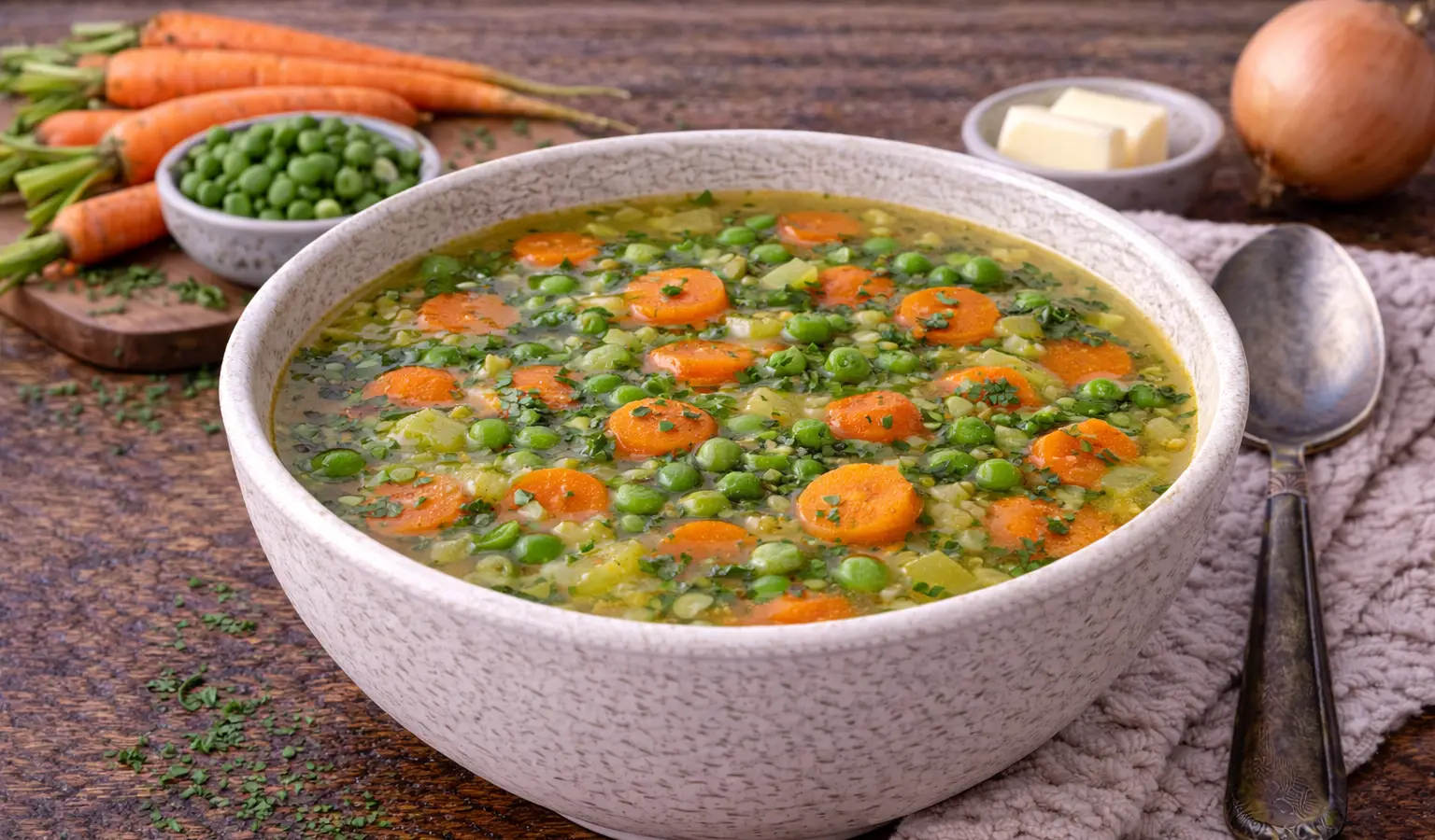 Zupa z młodej marchwi i groszku