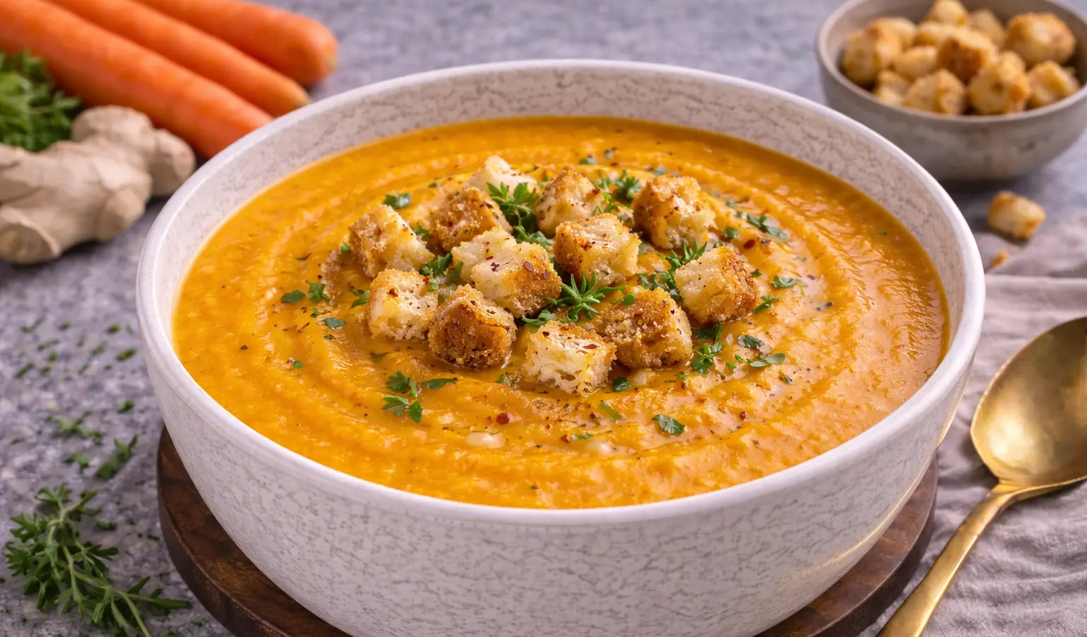 Zupa marchewkowo-imbirowa z grzankami