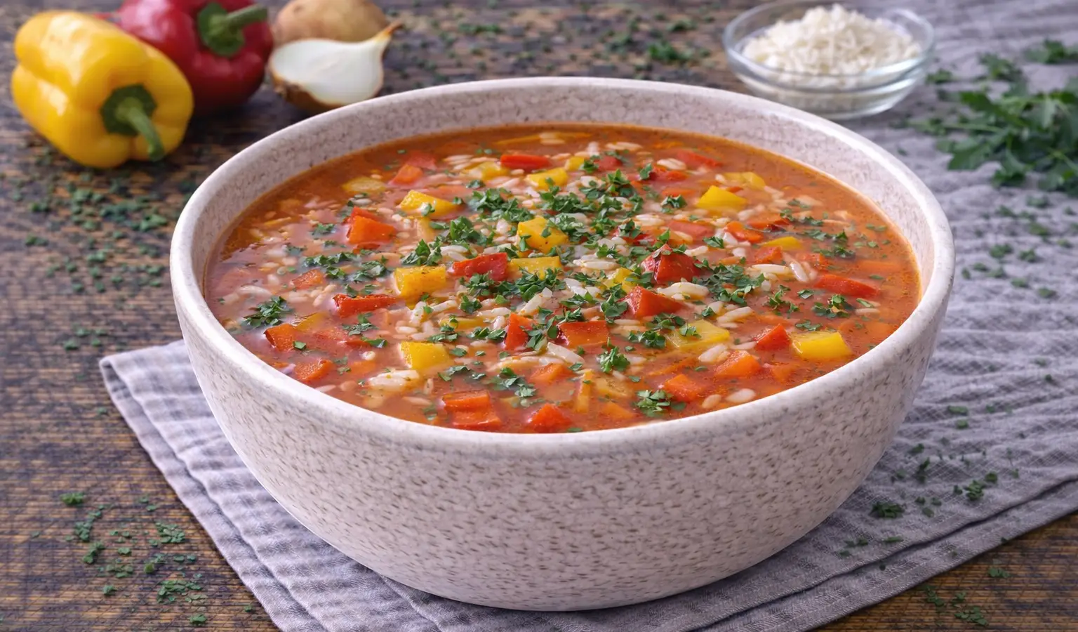 Zupa paprykowa z ryżem