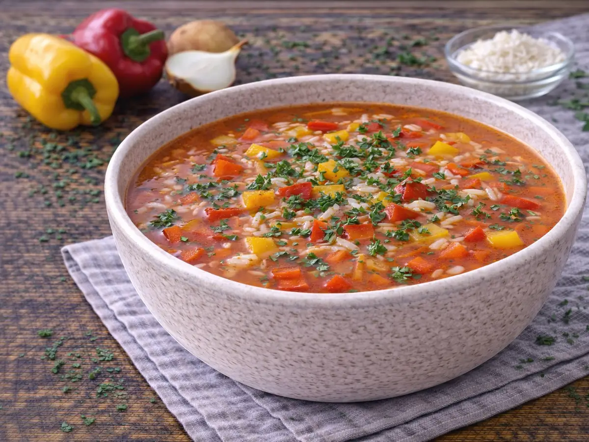 Zupa paprykowa z ryżem