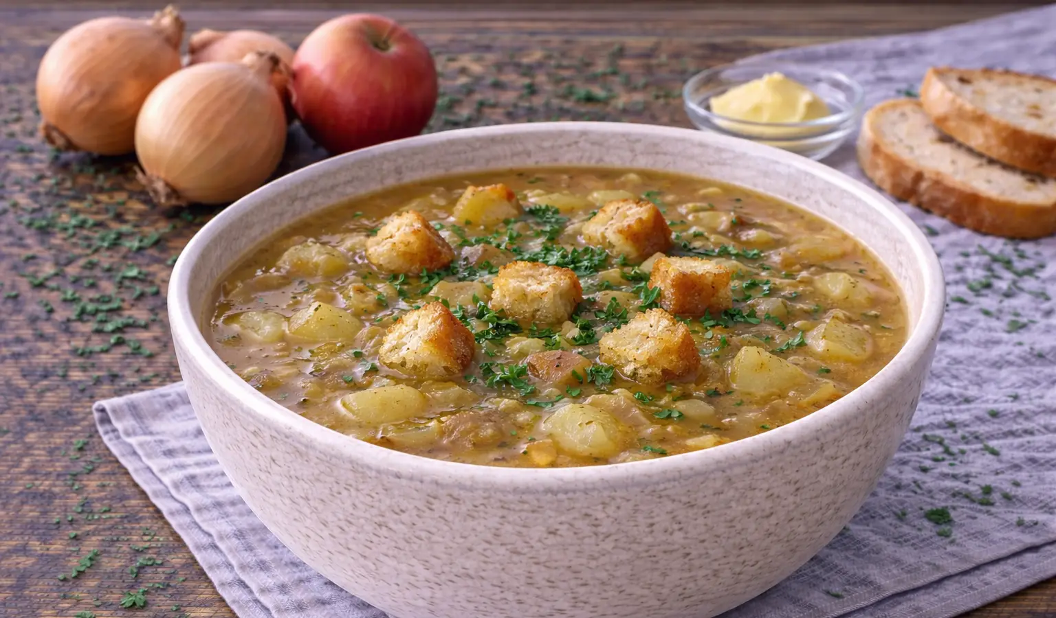 Zupa z pieczonej cebuli i jabłka