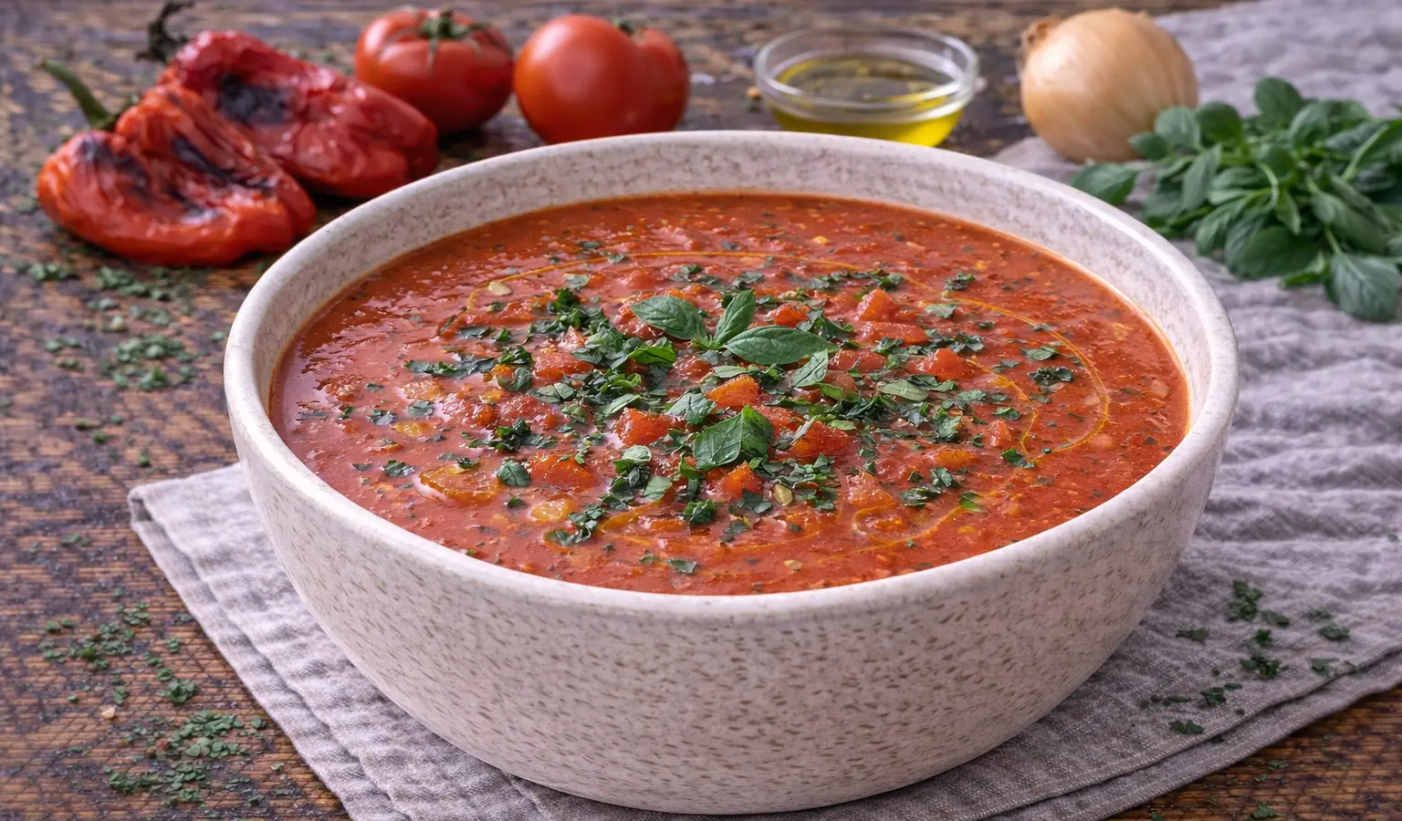 Zupa z pieczonej papryki i pomidorów