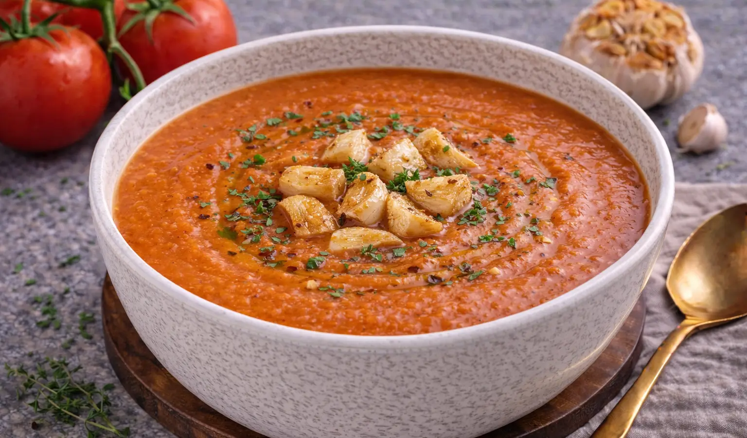 Zupa z pomidorów i pieczonego czosnku