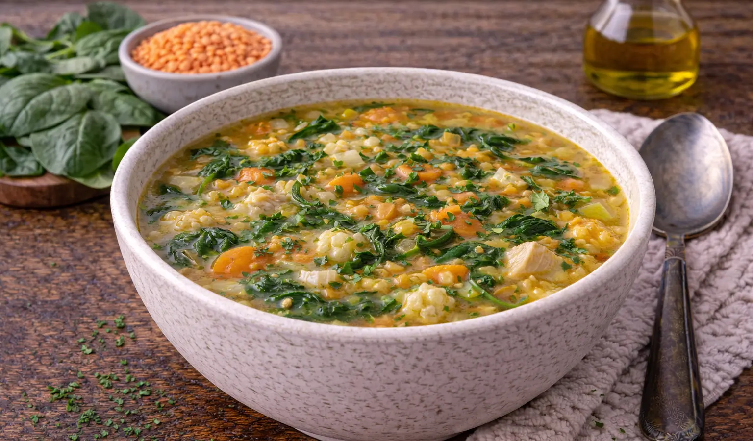 Zupa z soczewicy i szpinaku