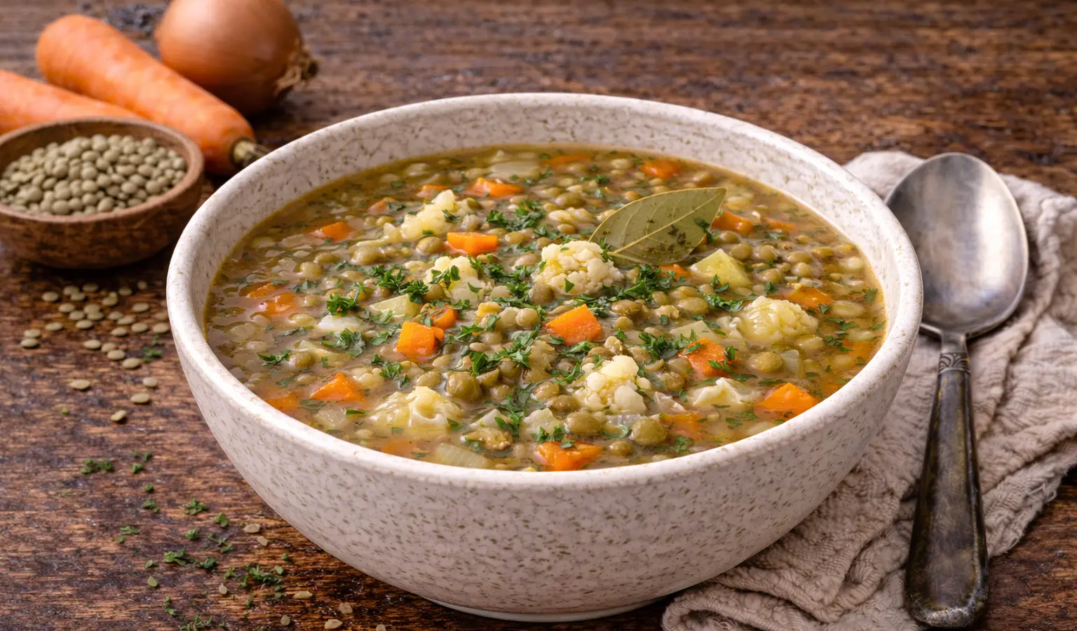 Zupa z zielonej soczewicy z warzywami