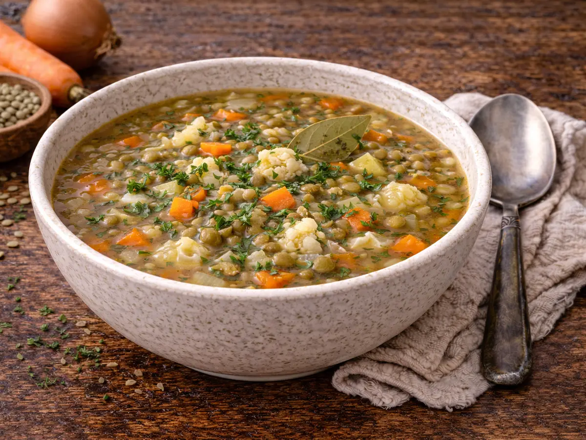 Zupa z zielonej soczewicy z warzywami