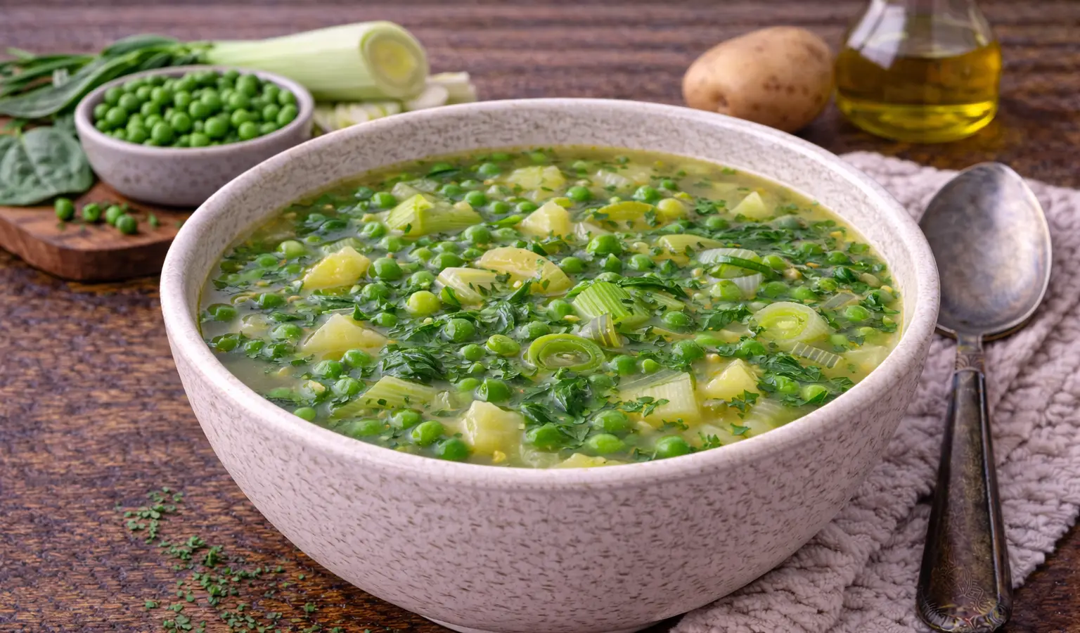 Zupa z zielonego groszku i pora